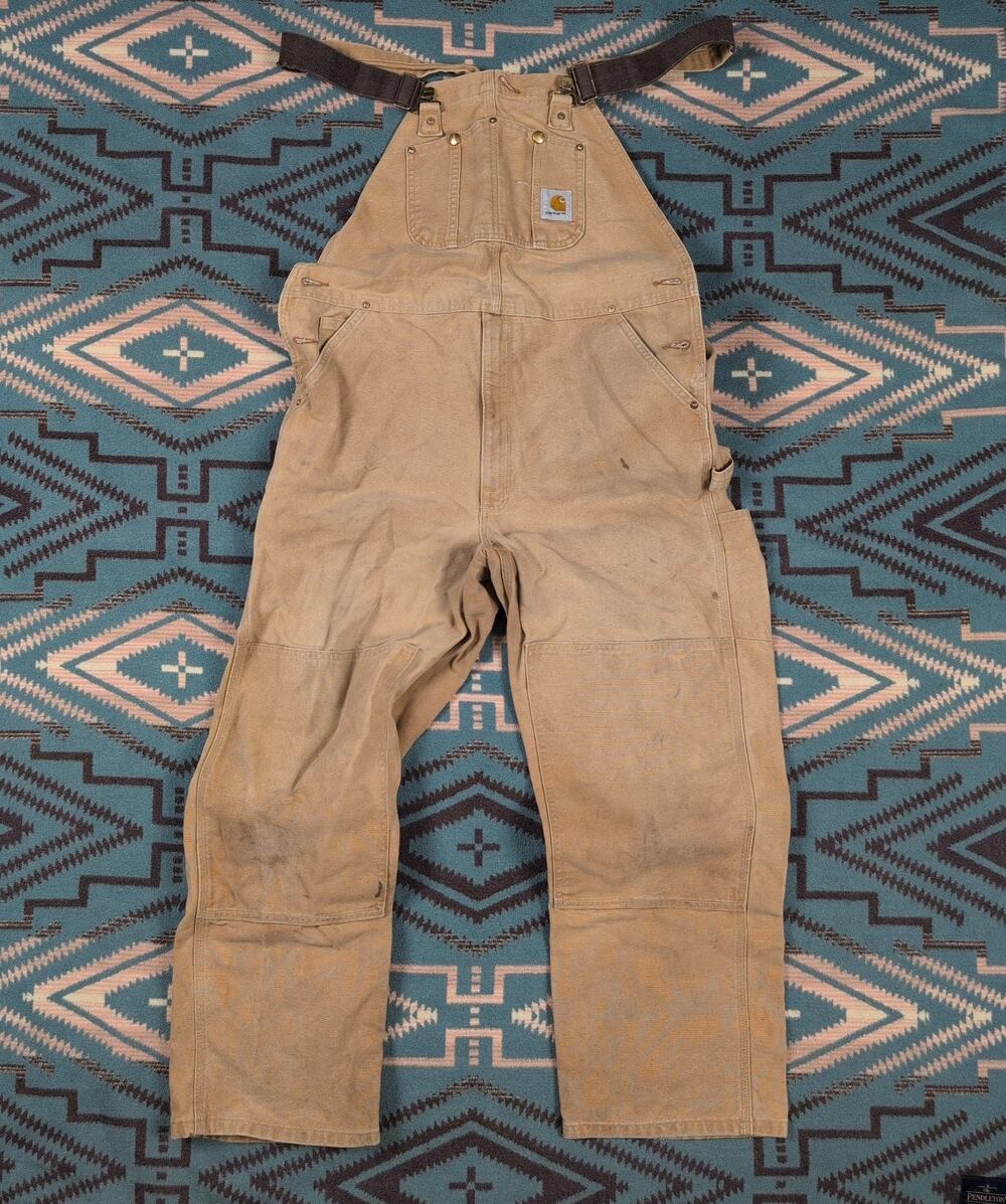 Carhartt Brown Duck Canvas Bib Overalls 39x29 Distressed 60 Length Faded